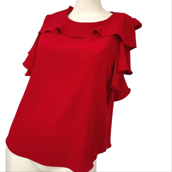 Amanda Uprichard Red Ruffle Sleeve Bouse size Small - Picture 4 of 11